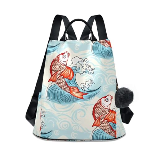 Sac à dos poisson japonais chic en polyester sergé durable pour femme active