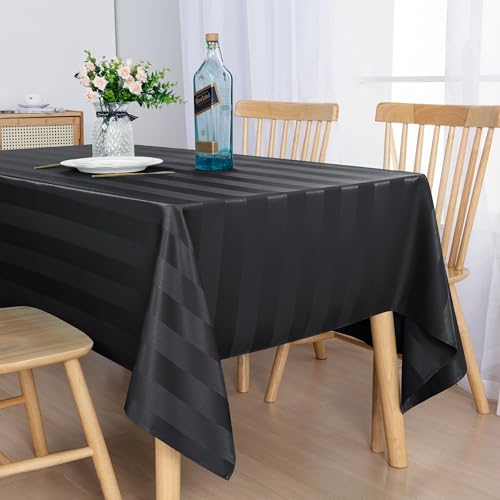 Hiasan Black Waterproof Table Cloth Rectangular, Spillproof & Stain Resistant Halloween Rectangle Table Cover Outdoor Jacquard Table Cloth for Picnic, Dining Table and Buffet, 60 x 84 Inches by Hiasan - Used condition - Image 2