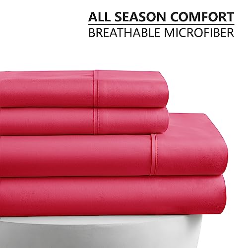American Home Collection 4 Piece Full Size Bedding Sheets and Pillowcases Set - Ultra Soft Microfiber - Breathable, Wrinkle Free, Easy Care, Durable, Oeko-Tex Certified Sheet Set (Full, Pink)