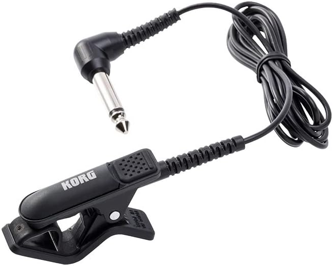 Korg CM-300 Clip On Contact Microphone, black, with its cable and 1/4 inch TS plug