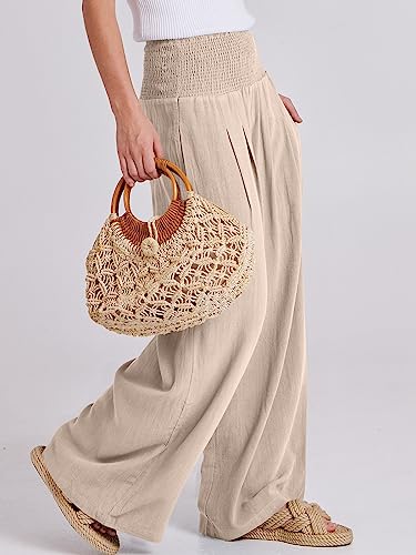 Image of ANRABESS Women Linen Palazzo Pants Summer Boho Wide Leg High Waist Casual Lounge Pant 2026 Beach Travel Vacation Outfits