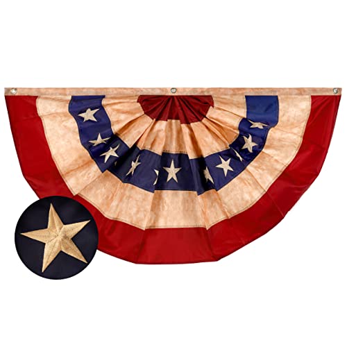 G128 USA Tea Stained Pleated Fan Flag 3x6FT...