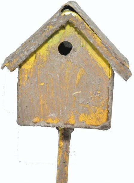 G & F Products MiniGardenn 10020 Fairy Garden Metal Bird House Pick, Brown