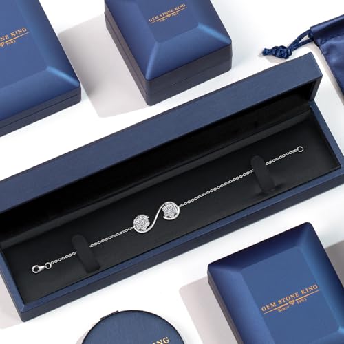 Image of Gem Stone King Keren Hanan Inspired by Music 925 Sterling Silver Musical Ornament Bracelet Set with Created White Sapphires | 34X12MM | 1.82 Cttw | Adjustable to 6-7 Inches