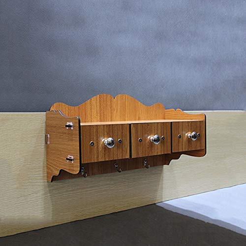 Pibm Stylish Simplicity Shelf Wall Mounted Floating Rack Wooden Storage 3 Hooks Living Room,4 Colors Avaliable,42X23Cm, Teak Color #TOP2