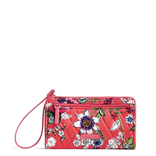 Vera Bradley Women's Cotton Front Zip Wristlet With RFID Protection, Coral Floral, One Size