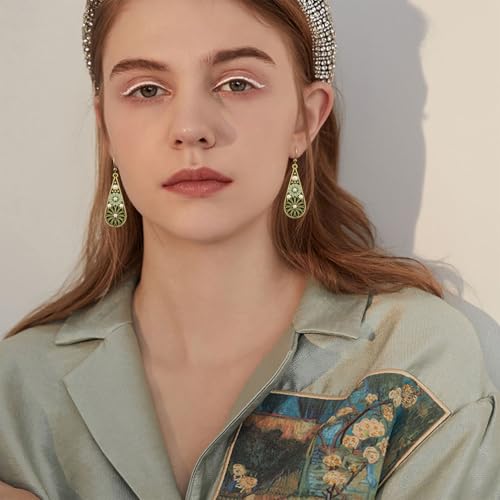 Handmade Bohemian Tribal Retro Copper Crystal Teardrop Dangle Drop Earrings National Style Geometry Colorful Enamel Flower Hook Earrings for Women3