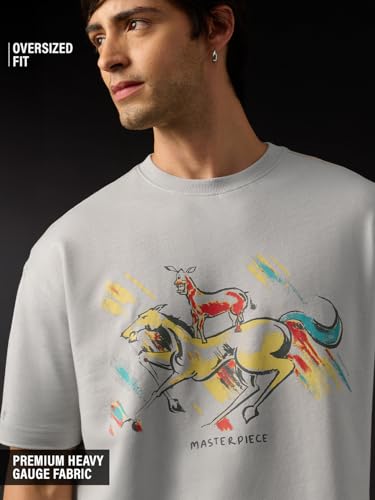 Image of The Souled Store Shemaroo Characters: Short Sleeves Round Neck Graphic Printed Cotton Oversized T-Shirts