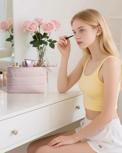 Image of BAGSMART Makeup Bag Travel Cosmetic Bag, Double-layer,Pink, 02-Baby Pink, Small, Lovely