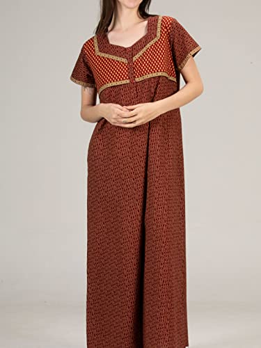 Image of Evolove Women's Cotton Long Maxi Night Gown Nighty Dress with Pocket & Stylish Button, Super Soft Comfortable (LNG-Button)