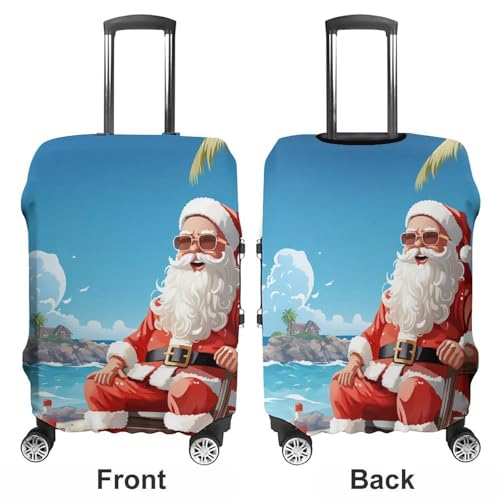 Santa Claus At Beach Luggage Cover, Washable Elastic Suitcase Cover Protector Fit 18-32 Inch Luggage3