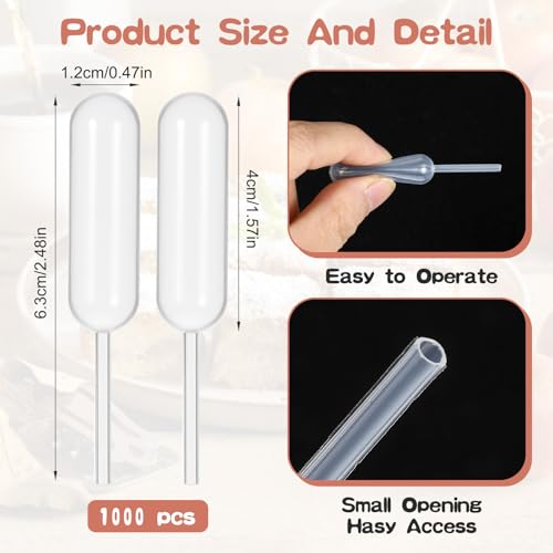 1000 Pcs Cupcake Pipettes Clear 4 ml Plastic Transfer Tubes Liquid Dropper Pipettes Small Disposable Dropper for Cupcakes Chocolate Dessert Ice Cream - Thumbnail 2