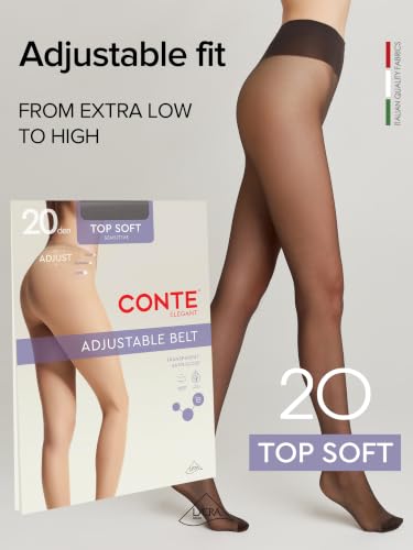 Image of Conte Tights for Sensitive Skin Sheer to Waist Hipster Low-Rise Pantyhose with Adjustable Belt, Top Soft 20 Den