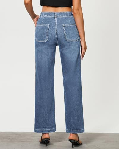 GRAPENT Jeans for Women High Waisted Straight Leg Jeans Stretchy Trendy Wide Leg Denim Pants Jean Trousers Patch Pockets3