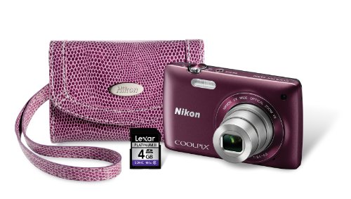 Nikon COOLPIX S4300 Digital Camera with 4 GB Memory Card, Case, and Strap (Plum)