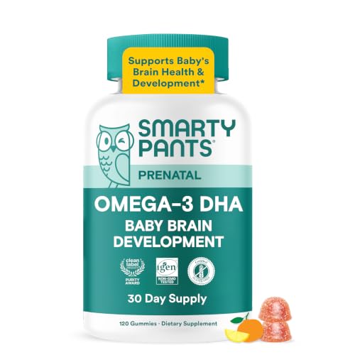Image of SmartyPants Prenatal Omega 3 DHA Gummies, Prenatal Vitamins for Women to Support Baby Brain Development with Algal Oil, Gluten Free, Clean Label, Orange Lemon Flavor, 120 Gummies (30 Day Supply)