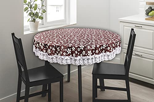Image of The Furnishing Tree Round Shaped Center Table Cover WxL 48x48 inches with White Border lace