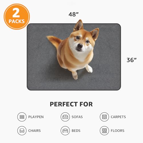 Image of Washable Dog Pee Pads 36x48 2Pack Reusable Whelping Pads, Absorb Dog Mats Non-Slip Puppy Training Pads for Whelping, Potty, Training, Playpen, Crate