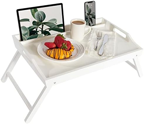 Rossie Home Wood Bed Tray, Lap Desk with Phone Holder - Fits up to 17.3 Inch Laptops and Most Tablets - Soft White - Style No. 78104
