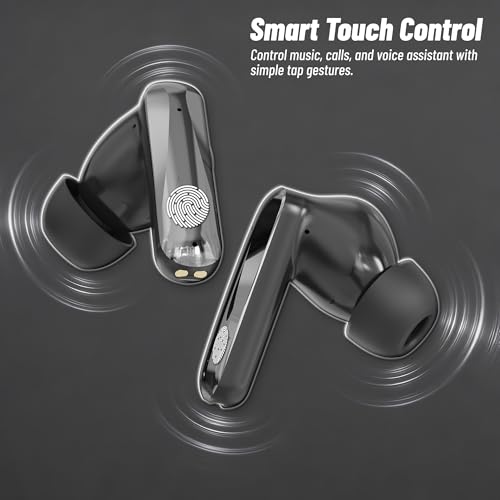 Image of AROMA TWS2 Nexon V5.4 Bluetooth Earbuds, Dazzling Black | Upto 60Hr Playtime, ENC, Dual Paring, Fast Charging, Heavy Bass