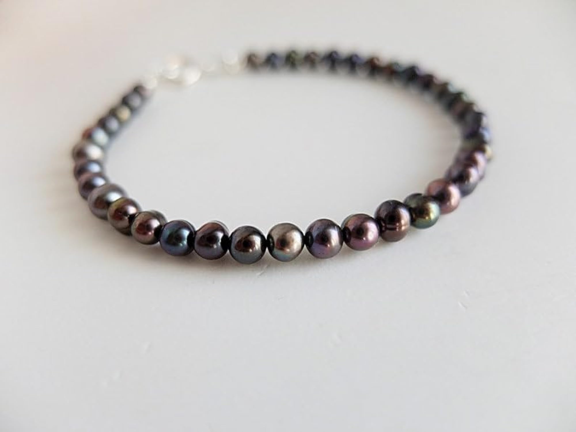 Fresh Water Black Pearl Round Beaded Bracelet, Adjustable Silver Lock