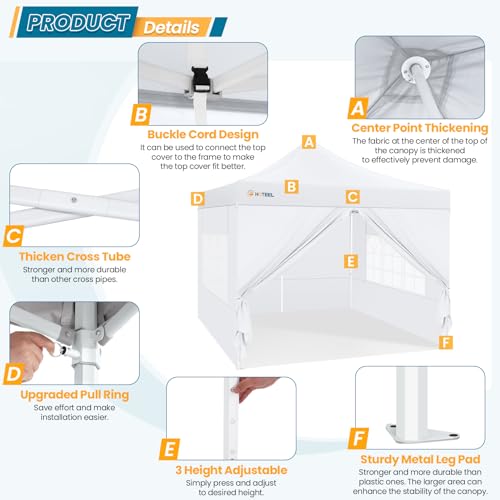 Image of Hoteel 10x10 Pop Up Canopy Tent, Heavy Duty with Durable Frame, 4 Sidewalls