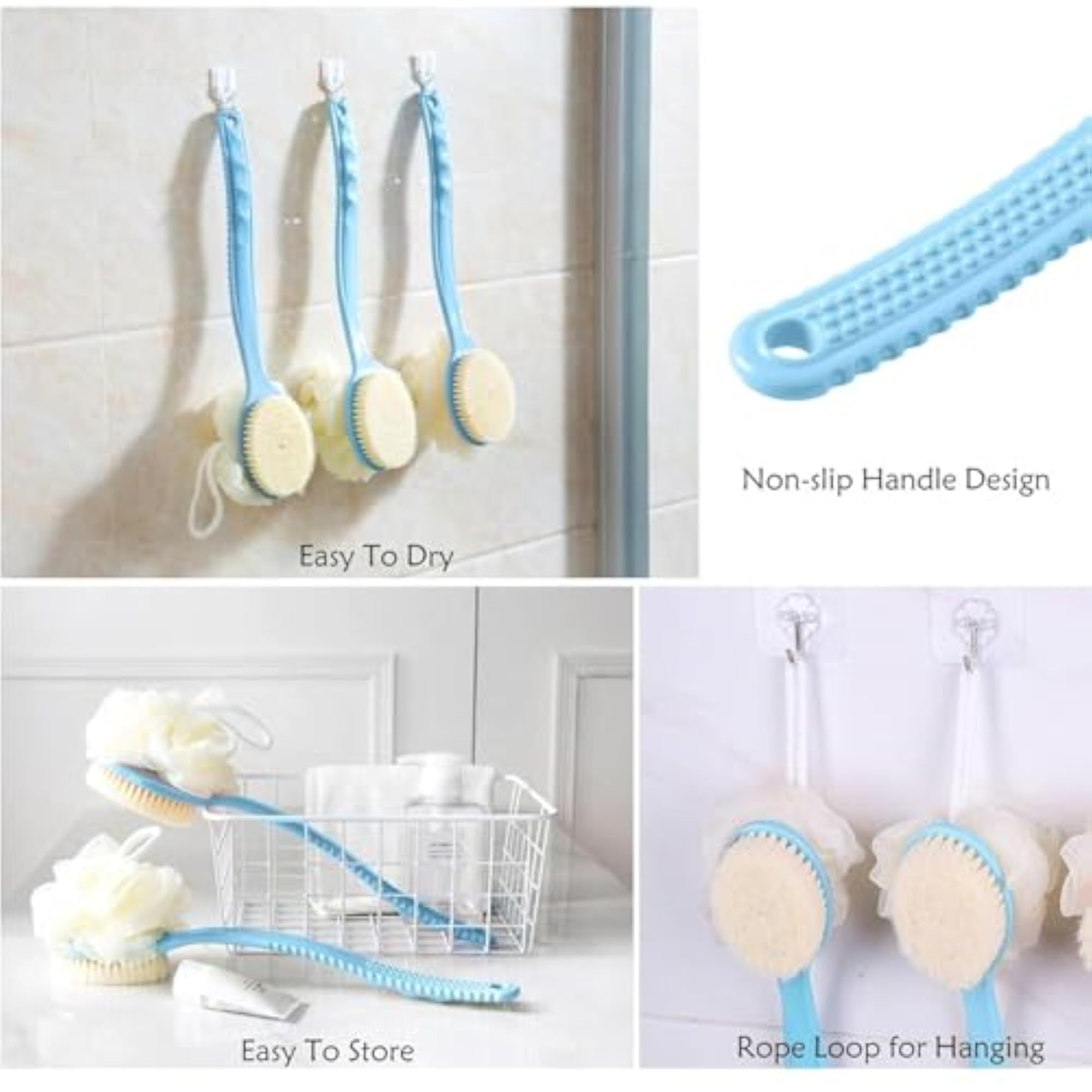 2 IN 1 Back Body Bath Brush with Loofah, Exfoliating Scrubber