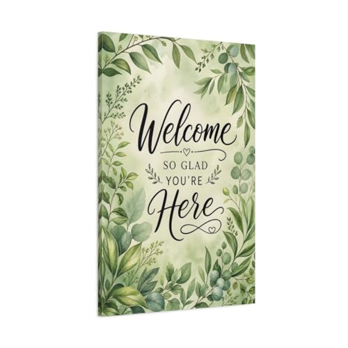 Toile botanique de bienvenue 60x90 cm pour entrée nature et décoration murale