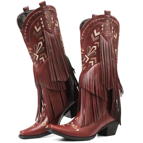 Image of SaraIris Women's Cowgirl Boots Knee High Fringe Boots