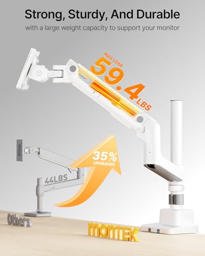 Brazo de monitor único monTEK blanco con USB de diseño minimalista 5