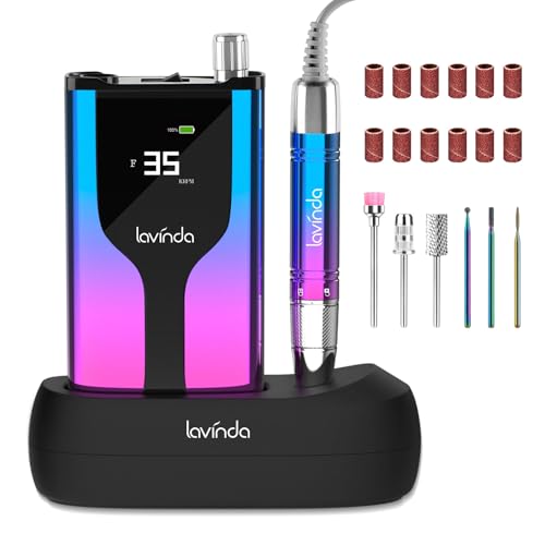 Lavinda Professional Rechargeable Nail Drill Machine, Cordless 35,000RPM Skyspace Brushless Nail...