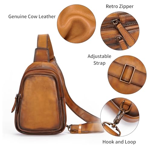 NIUCUNZH Genuine Leather Sling Bag, Handmade Vintage Crossbody Shoulder Bags Small Travel Pack for Women and Men Brown - Thumbnail 2