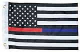 Thin Red Blue Line Police Firefighter Black and White American 12x18 Boat Flag