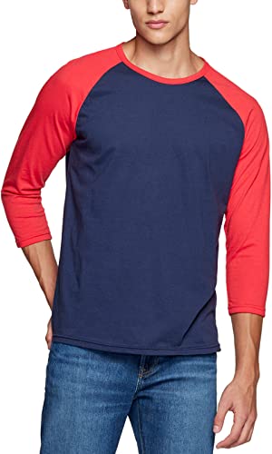 TSLA T-shirt de baseball à manches 3/4 pour homme à manches longues dynamique, athlétisme, jersey de sport, décontracté en coton Raglan Mts57 1 pack - Bleu marine & rouge, L Cover