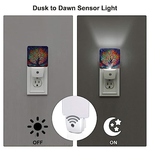 Image of Colorful Tree of Life Night Light Set of 2, Auto Sensor LED Dusk-to-Dawn Nightlights, Plug-in Sensor Lamp for Bedroom Bathroom Kitchen Hallway Stairs Decorative