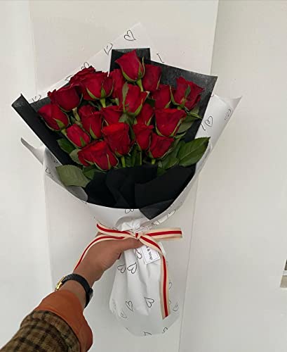 Image of Oasis 20 Sheets Korean Style Waterproof Premium Bouquet Wrapping Sheets (58 cm x 58 cm) | Red Random Heart Design Flower Wrapping Sheet | Elegant Packaging for Bouquets Gift Wrapping and More