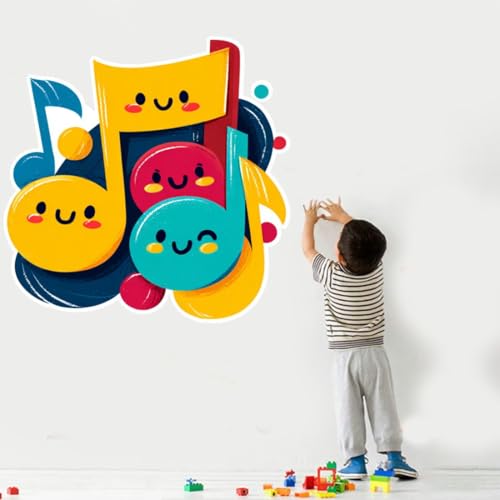 Image of Cute Music Notes Wall Sticker | Cartoon Musical Notes Self Adhesive Wall Decal for Kids Room, Nursery, Music Room & Playroom Decoration