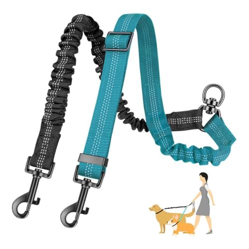 OUDQFCJ Guinzaglio doppio per cani, senza grovigli, nessun aggrovigliamento, girevole a 360°, fissaggio del cavo riflettente, moschettone, per cani di piccola taglia media e grande taglia (Nero+Blu)