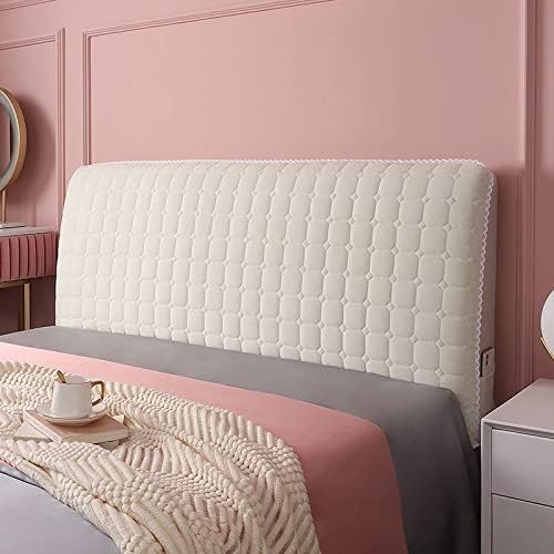Stretch Bed Headboard Slipcover,Solid Color Quilting Bed Head Cover, Dustproof Protector Cover For Bedroom Decor For Full Queen California Large King (Color : Beige A, Size : 100cm)