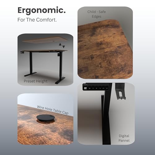 Image of Momentum Electric Height Adjustable Standing Desk with Monitor Riser, with One Piece Top, Advance 3 Memory Presets, 5 Year Warranty (Rust, Top - 140cm)