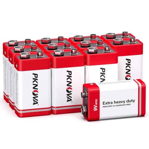 Image of PKNOVA 9V Batteries Carbon 9 Volt Battery for Smoke Detector 6F22 Square Battery, Long-Lasting, 12 Pack