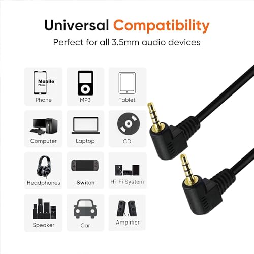 Cable de audio auxiliar Jack 3.5mm macho a macho ángulo 90° 0.8ft miniatura 2