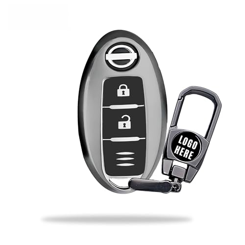 Image of SIAGO Premium TPU Car Key Cover and Metal Keychain Compatible with Micra, Sunny, Micra Active, Magnite, Teana 2 Button Flip Key (Grey)