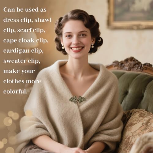 Image of 4 Pairs Vintage Cinch Clip Cloak Clasps and Fasteners, Antique Bronze Sew-on Cape Fastener, Retro Medieval Victorian Cardigan Clips for Sweaters, Celtic Hook and Eye Closure