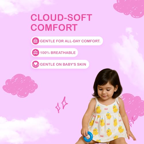 Image of Kidbea Cotton Baby Dress for Girls | Soft Sleeveless Summer Dress for Girl | Cute Printed Newborn Baby Muslin Frocks with Tie-Up Closure