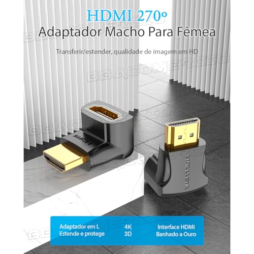 Adaptador HDMI 90° 270° Graus Macho Para HDMI Fêmea VENTION HDMI Conector Curvo Cotovelo Angular Ver