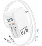 67W Retractable Phone Charger Wall Plug,4 in 1 Retractable Wall Charger with Dual Cables &amp;2 Ports...