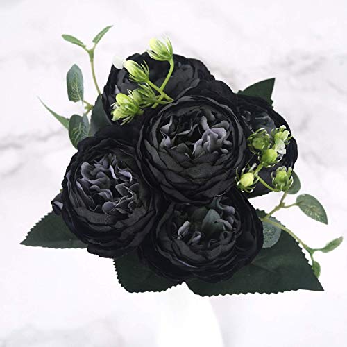 WEVB Rosa rosa peonía de seda artificial ramo de flores falsas baratas para la decoración de la boda de la familia interior (negro) Cover