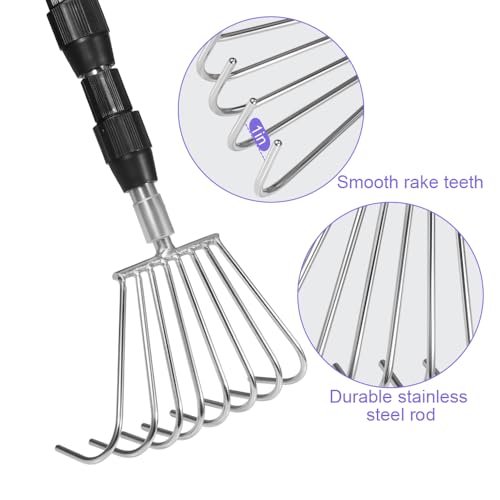 PAMISO Beach Sifter Sand Flea Rake, Stainless Steel 8-Tooth Clam Digging Claw Rake and 36” Long Telescoping Pole Sets with Scoops, Foldable Water Bucket by PAMISO - Image 3