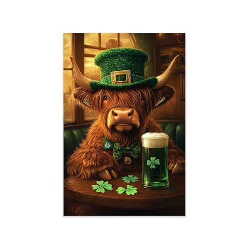 FOTRIC Highland Cow St. Patrick's Day Wall Art Highland Cow